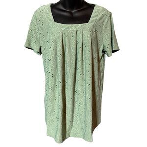 Anna-Kaci California Short Sleeve Eyelet Square Neck Top With Pleated Front Casu